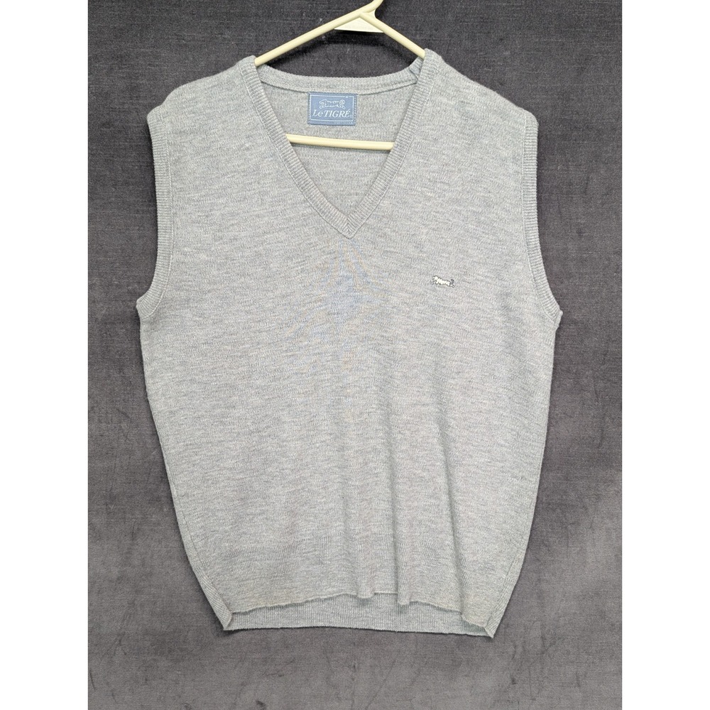 Vintage Le Tigre Gray Sweater Vest Acrylic Grandpa Core Academic Preppy Size M